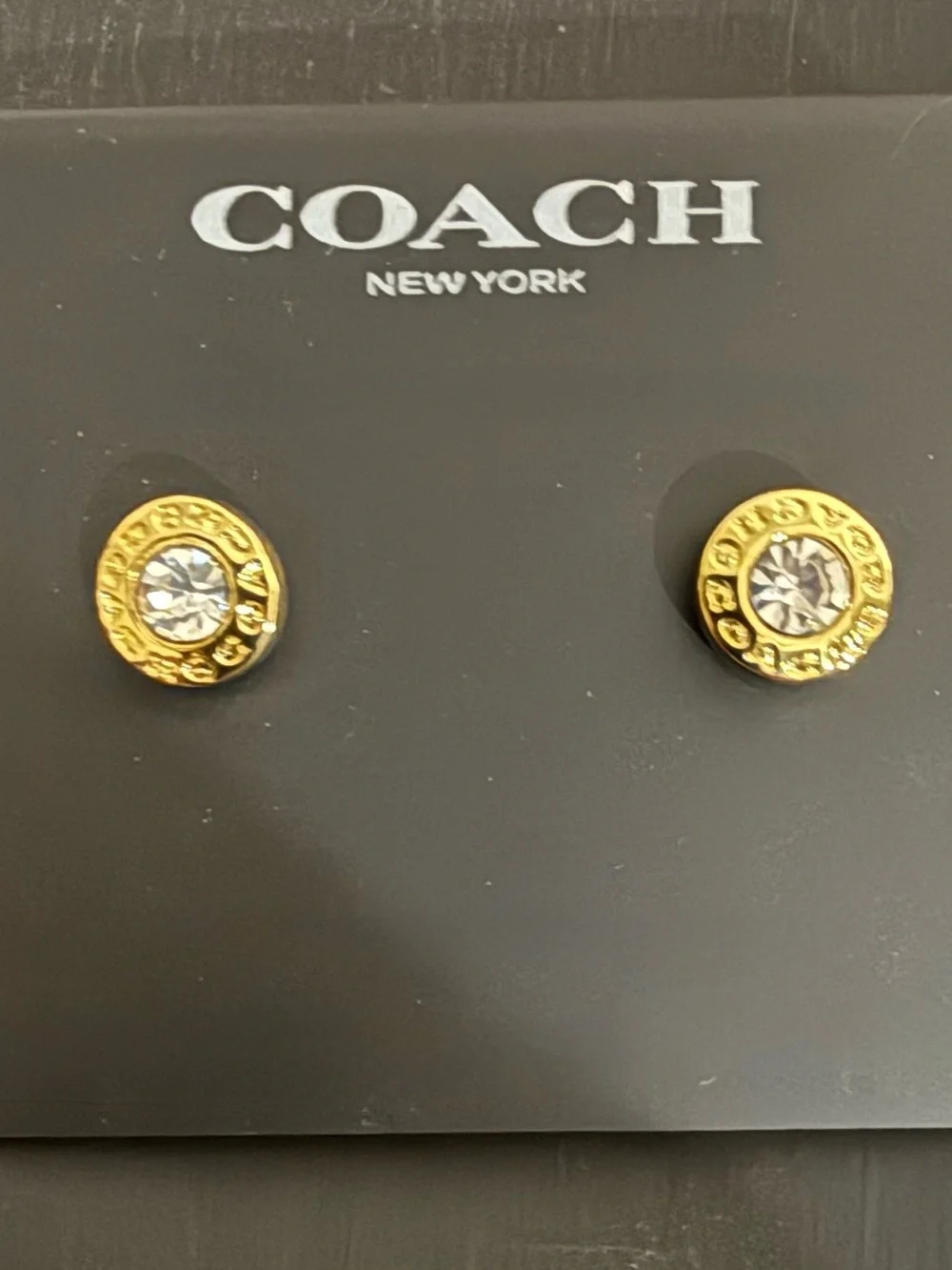 Coach Gold-Tone Crystal Logo Stud Earrings